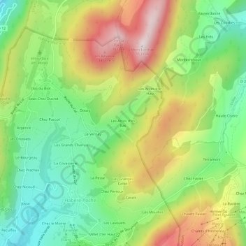 Topografische kaart Les Arces d'en Bas, hoogte, reliëf