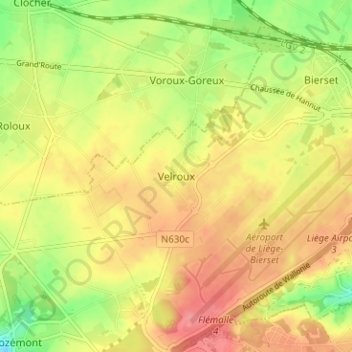 Topografische kaart Velroux, hoogte, reliëf
