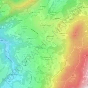 Topografische kaart Le Belin, hoogte, reliëf