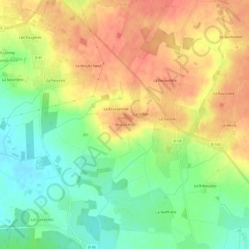 Topografische kaart Beauchêne, hoogte, reliëf