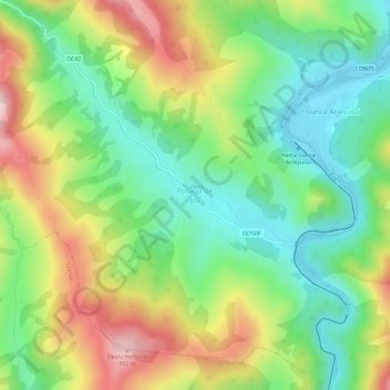 Topografische kaart Poșaga de Jos, hoogte, reliëf
