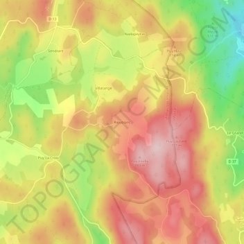Topografische kaart Rioublanc, hoogte, reliëf