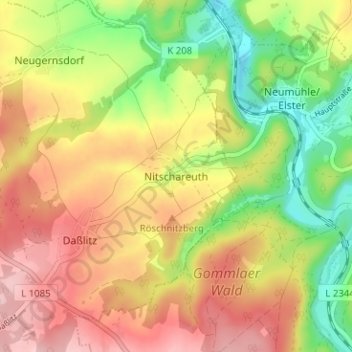 Topografische kaart Nitschareuth, hoogte, reliëf