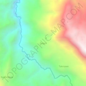 Topografische kaart Zagan, hoogte, reliëf