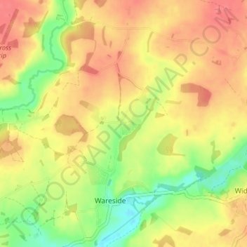 Topografische kaart Baker's End, hoogte, reliëf