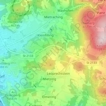 Topografische kaart Klotzing, hoogte, reliëf