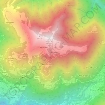 Topografische kaart Alpe Giumello, hoogte, reliëf