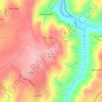 Topografische kaart Faião, hoogte, reliëf