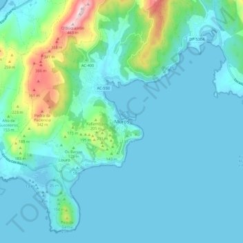 Topografische kaart Muros, hoogte, reliëf