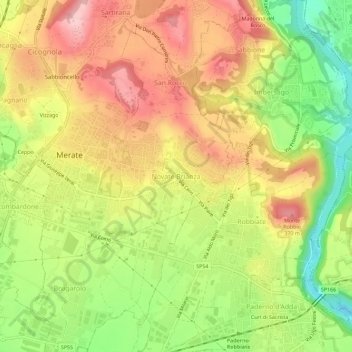 Topografische kaart Novate Brianza, hoogte, reliëf