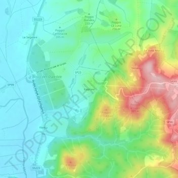 Topografische kaart Bagnaia, hoogte, reliëf