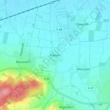Topografische kaart Riepen, hoogte, reliëf