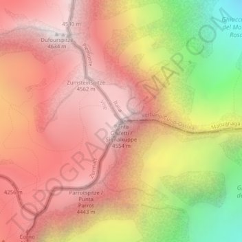 Topografische kaart Punta Gnifetti, hoogte, reliëf