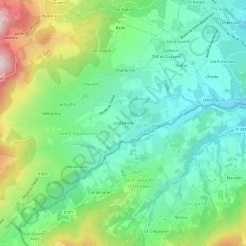Topografische kaart La Flachère, hoogte, reliëf