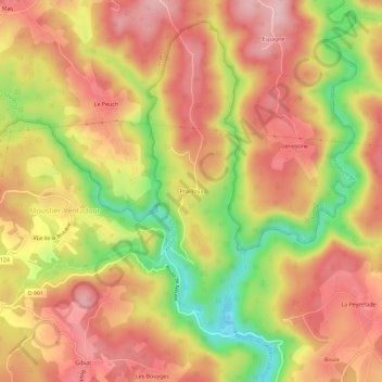 Topografische kaart Prailloux, hoogte, reliëf