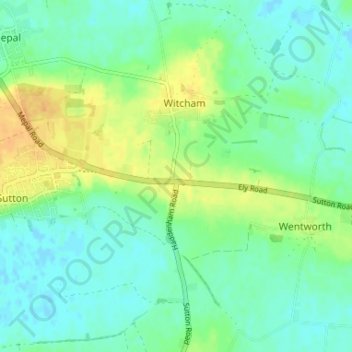 Topografische kaart Witcham Toll, hoogte, reliëf