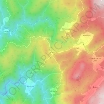 Topografische kaart Ramalhal, hoogte, reliëf