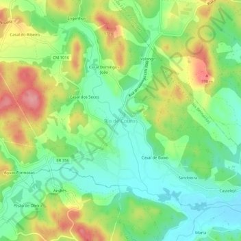 Topografische kaart Rio de Couros, hoogte, reliëf