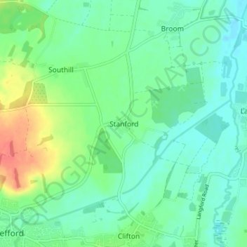 Topografische kaart Stanford, hoogte, reliëf