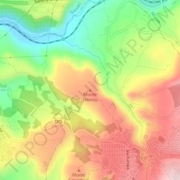 Topografische kaart Monte Istoccu, hoogte, reliëf