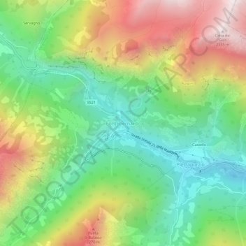 Topografische kaart Pontebernardo, hoogte, reliëf