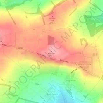 Topografische kaart Sunniside, hoogte, reliëf