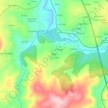 Topografische kaart Doade, hoogte, reliëf