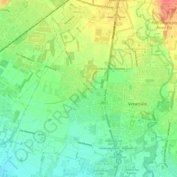 Topografische kaart Oreno, hoogte, reliëf