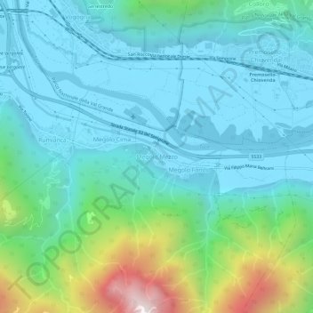Topografische kaart Megolo Mezzo, hoogte, reliëf