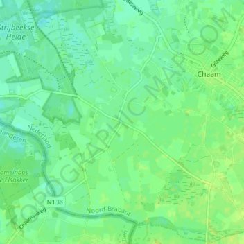 Topografische kaart Chaamdijk, hoogte, reliëf