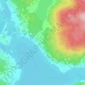 Topografische kaart Bergom, hoogte, reliëf