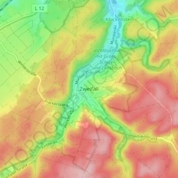 Topografische kaart Zweifall, hoogte, reliëf