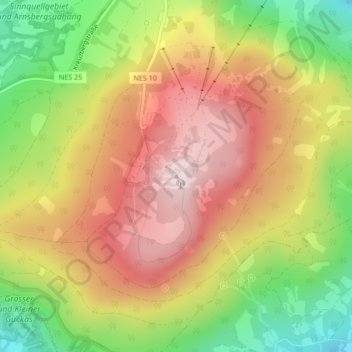 Topografische kaart Kreuzberg (Rhön), hoogte, reliëf