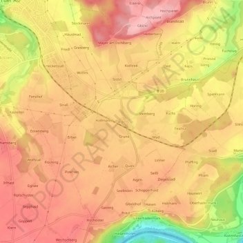 Topografische kaart Pirach, hoogte, reliëf