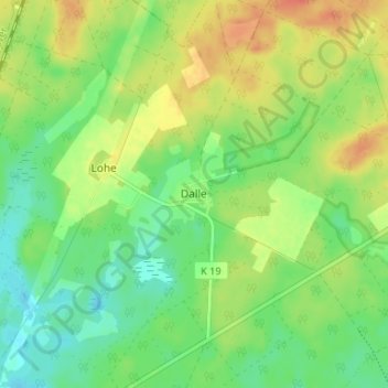 Topografische kaart Dalle, hoogte, reliëf