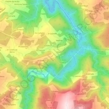 Topografische kaart Meira, hoogte, reliëf