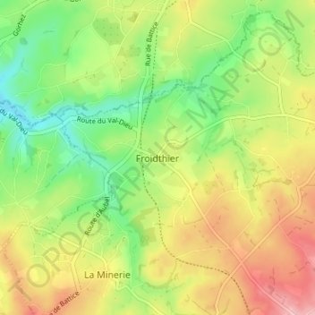 Topografische kaart Froidthier, hoogte, reliëf
