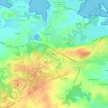 Topografische kaart Le Spernec, hoogte, reliëf