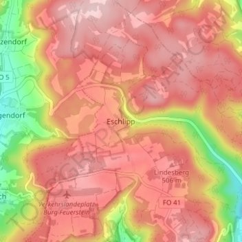 Topografische kaart Eschlipp, hoogte, reliëf