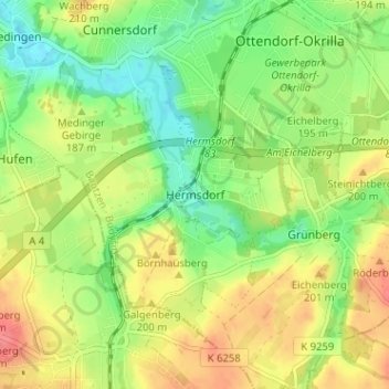 Topografische kaart Hermsdorf, hoogte, reliëf