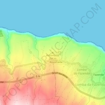 Topografische kaart Assomada, hoogte, reliëf