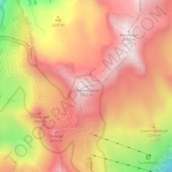 Topografische kaart Edelweißspitze, hoogte, reliëf