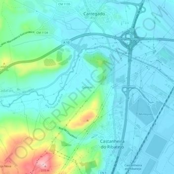 Topografische kaart Quintas, hoogte, reliëf