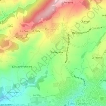 Topografische kaart La Neylière, hoogte, reliëf