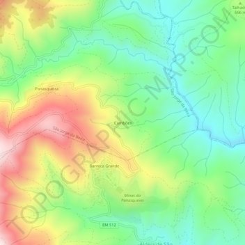 Topografische kaart Cambões, hoogte, reliëf