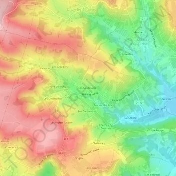 Topografische kaart Les Goutelaines, hoogte, reliëf
