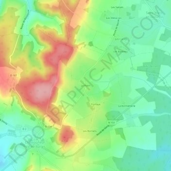 Topografische kaart Le Potin, hoogte, reliëf