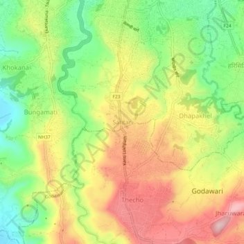 Topografische kaart Satitar, hoogte, reliëf