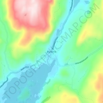 Topografische kaart Byremo, hoogte, reliëf