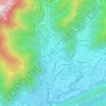 Topografische kaart Valmareno, hoogte, reliëf